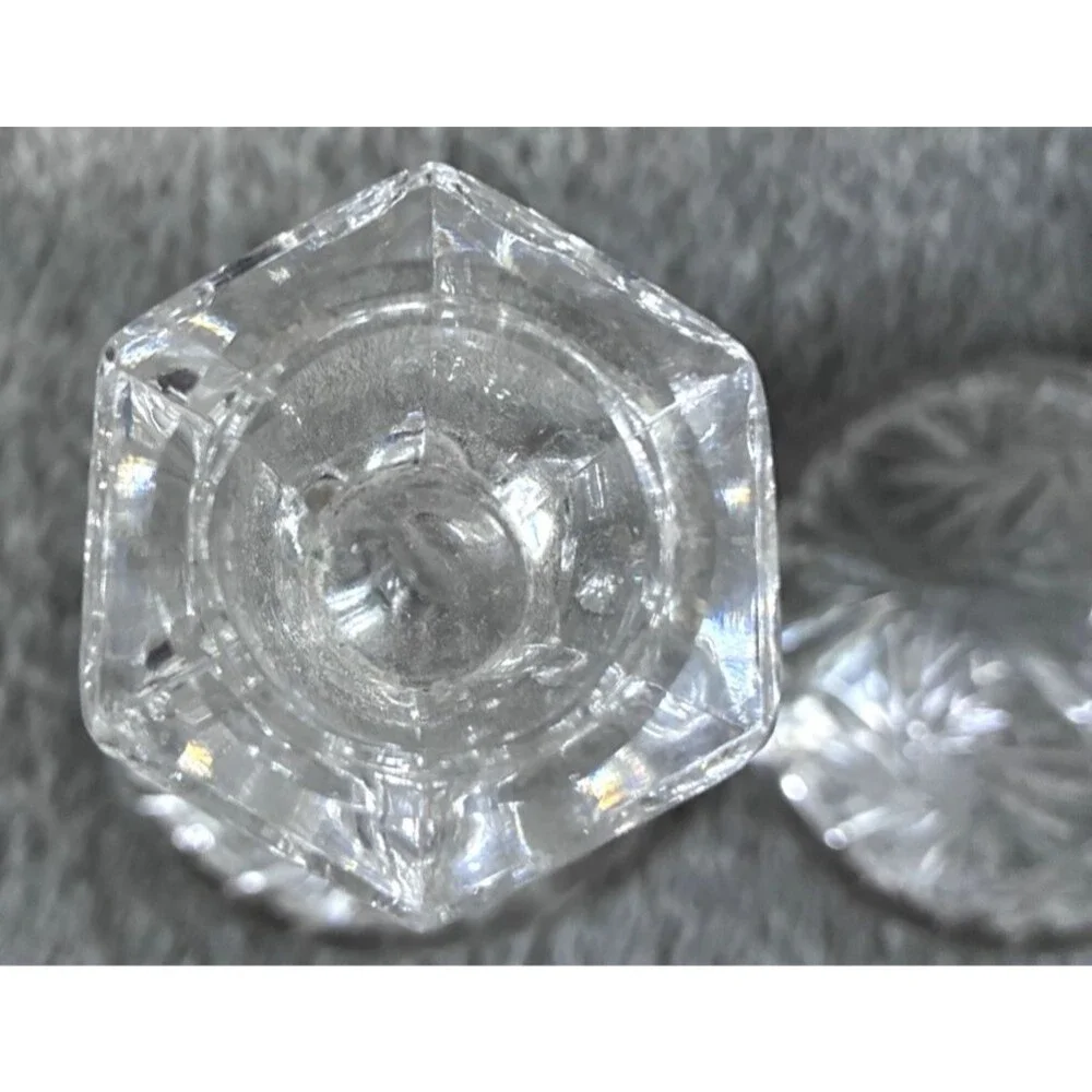 Vintage Cut Glass Crystal Candlestick Holders Set of 2 Starburst Candle Holders